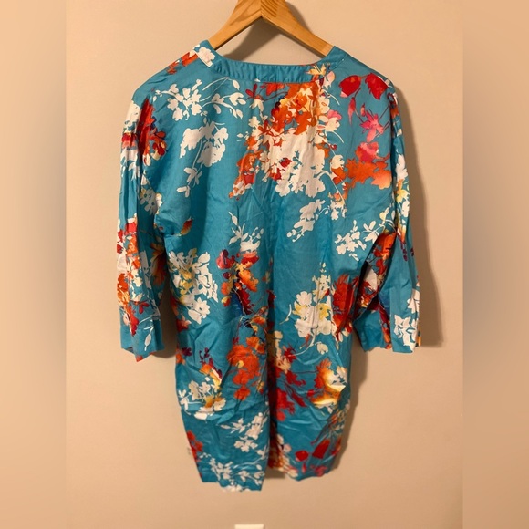 N Natori Caftan Blue Floral Lounge Tunic Dress Size Medium - Picture 5 of 5